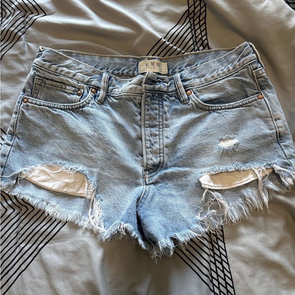 Free people We The Free Light Blue Distressed Denim Shorts